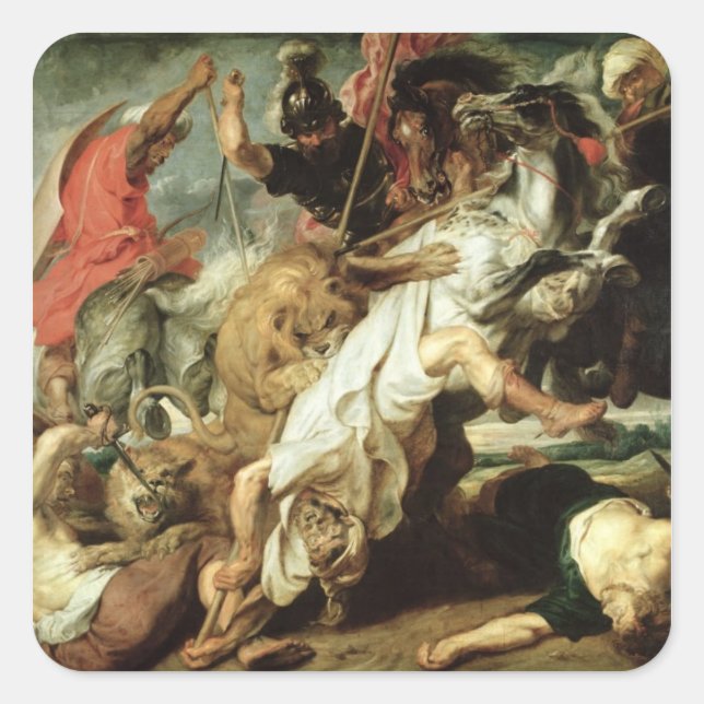 The Lion Hunt, 1621 Square Sticker (Front)