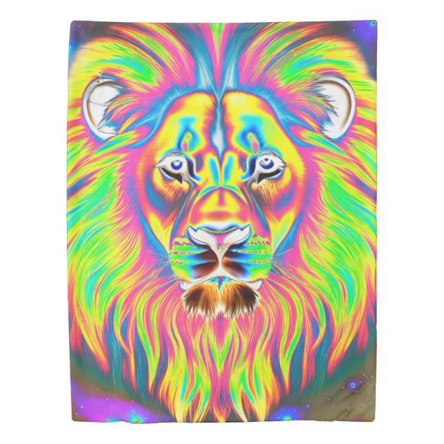 The Lion in Negative Rainbow Duvet Cover (Front)