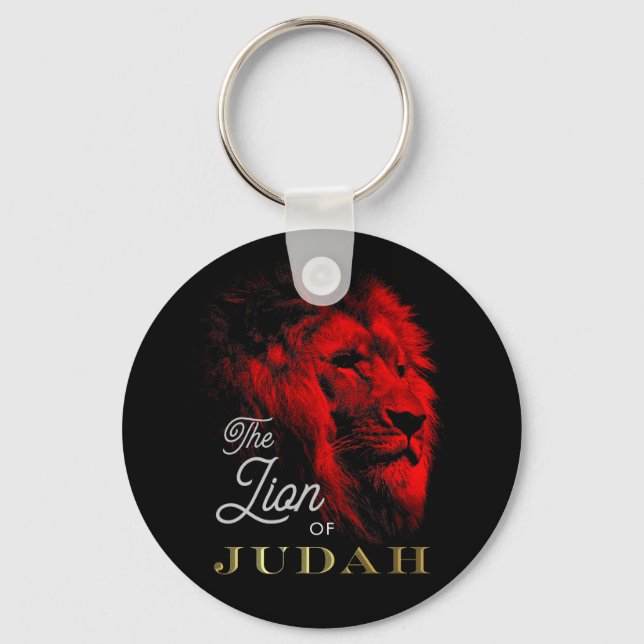 The Lion of Judah Black Red Gold Christian Keychain (Front)