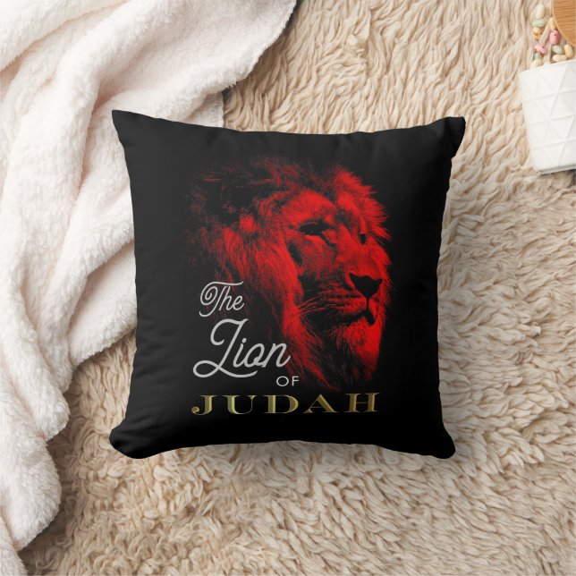 The Lion of Judah Black Red Gold Christian Throw Pillow (Blanket)