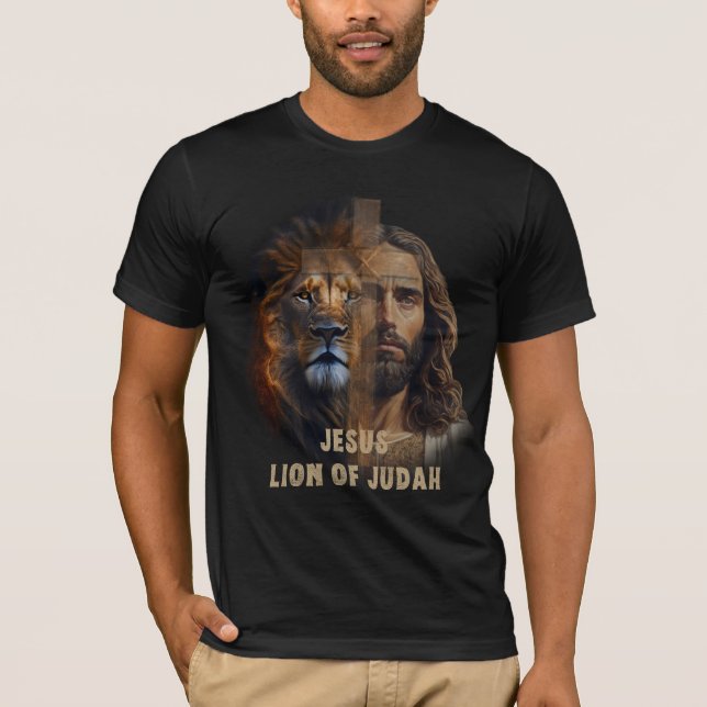 The Lion Of Judah & Cross of Jesus Black T-Shirt (Front)