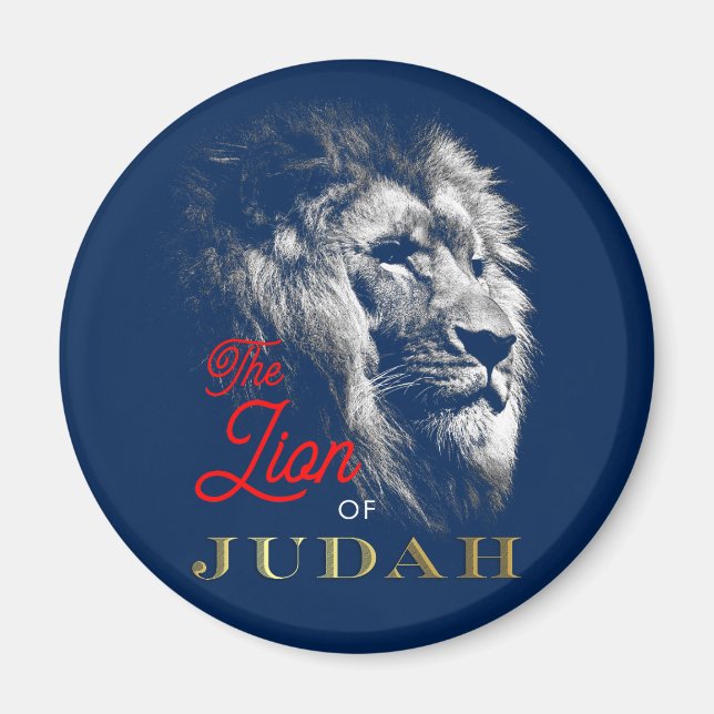 The Lion of Judah Navy Blue Red Gold Christian Magnet (Front)