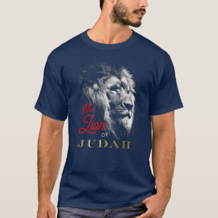 The Lion of Judah Navy Blue Red Gold Christian T-Shirt