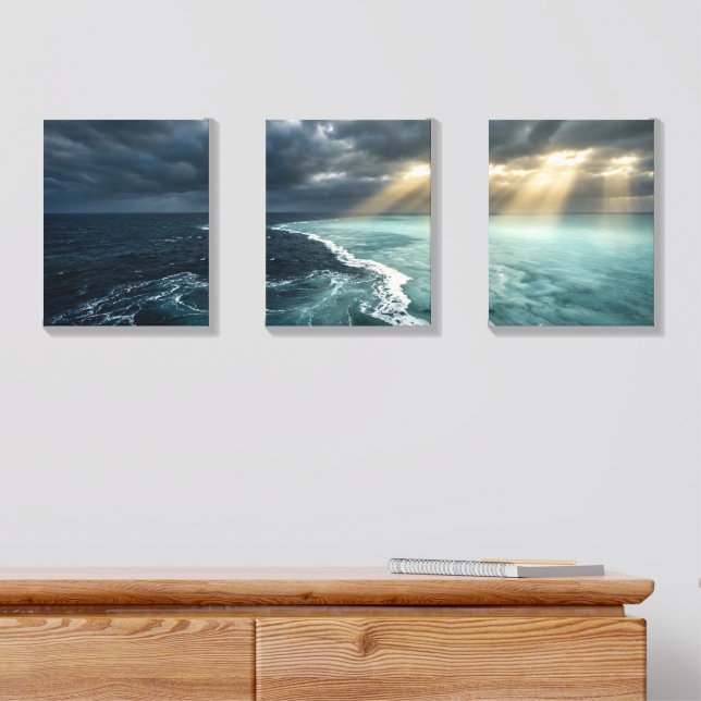 The Liquid Barzakh: Ocean Halocline Triptych Canvas Photo Tile (Dresser)