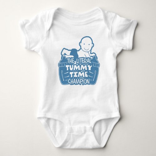 The Literal Tummy Time Champion Funny Quote Blue Baby Bodysuit