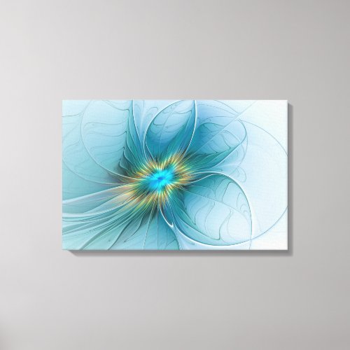 The little Beauty Modern Blue Gold Fractal Flower Canvas Print