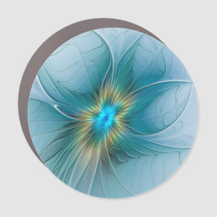 The little Beauty Modern Blue Gold Fractal Flower Car Magnet