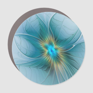 The little Beauty Modern Blue Gold Fractal Flower Car Magnet