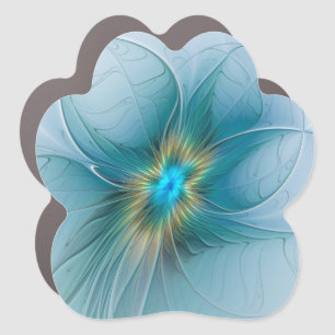 The little Beauty Modern Blue Gold Fractal Flower Car Magnet