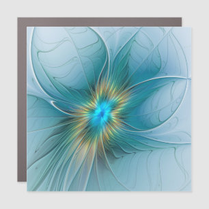 The little Beauty Modern Blue Gold Fractal Flower Car Magnet