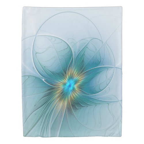 The little Beauty Modern Blue Gold Fractal Flower Duvet Cover