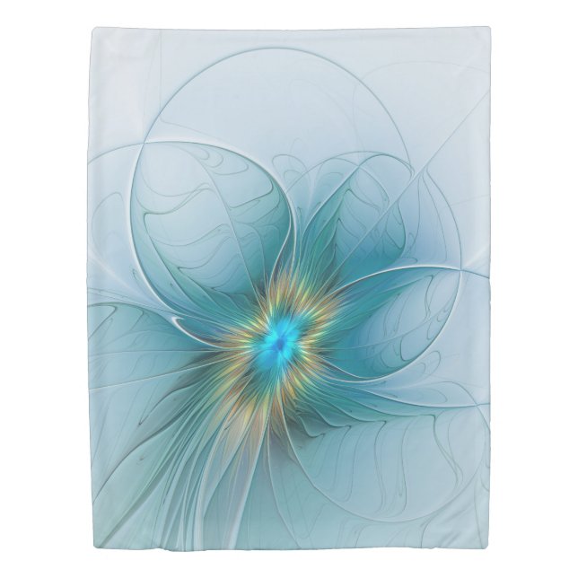 The little Beauty Modern Blue Gold Fractal Flower Duvet Cover (Front)