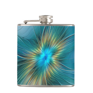 The little Beauty Modern Blue Gold Fractal Flower Flask