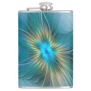 The little Beauty Modern Blue Gold Fractal Flower Flask