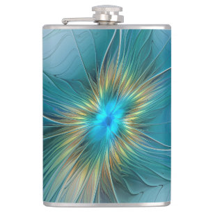 The little Beauty Modern Blue Gold Fractal Flower Flask