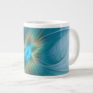 The little Beauty Modern Blue Gold Fractal Flower Giant Coffee Mug