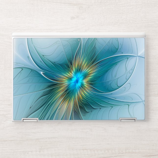 The little Beauty Modern Blue Gold Fractal Flower HP Laptop Skin (Front)