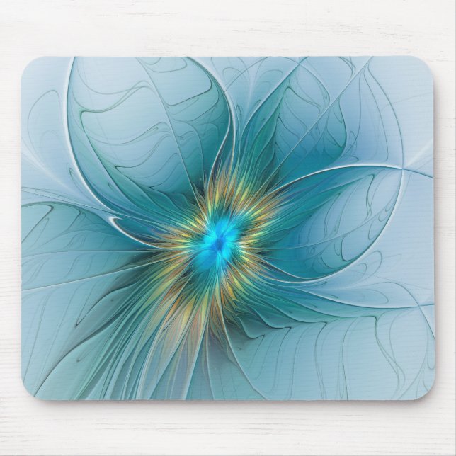The little Beauty Modern Blue Gold Fractal Flower Mouse Pad (Front)