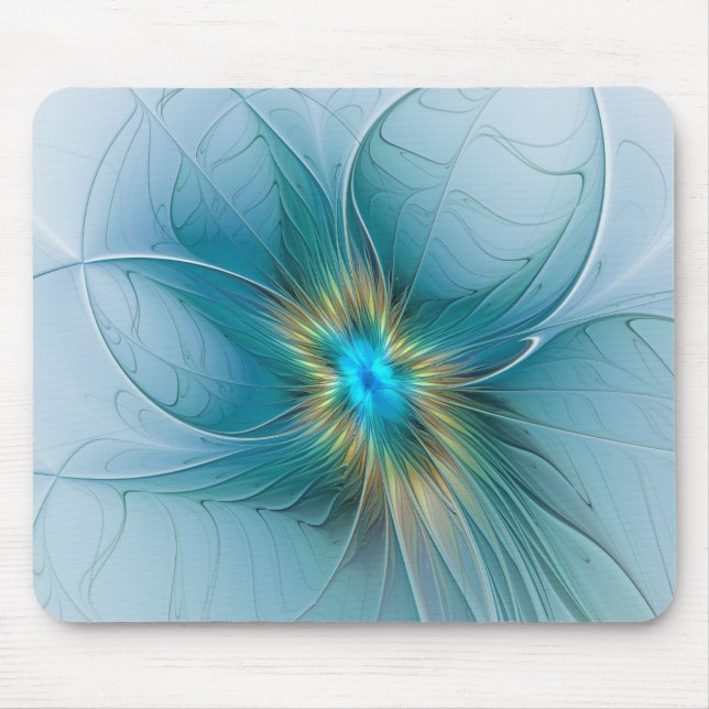 The little Beauty Modern Blue Gold Fractal Flower Mouse Pad (Front)