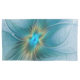 The little Beauty Modern Blue Gold Fractal Flower Pillow Case