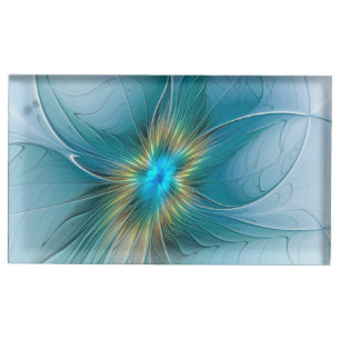 The little Beauty Modern Blue Gold Fractal Flower Place Card Holder