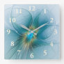 The little Beauty Modern Blue Gold Fractal Flower Square Wall Clock