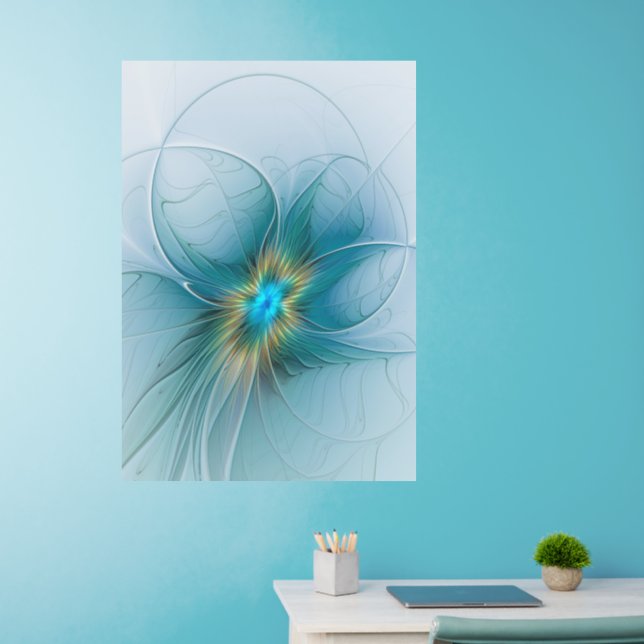 The little Beauty Modern Blue Gold Fractal Flower Wall Decal (Home Office)