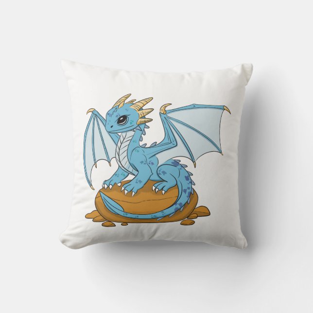 The Little Blue Dragon Throw Pillow (Front)