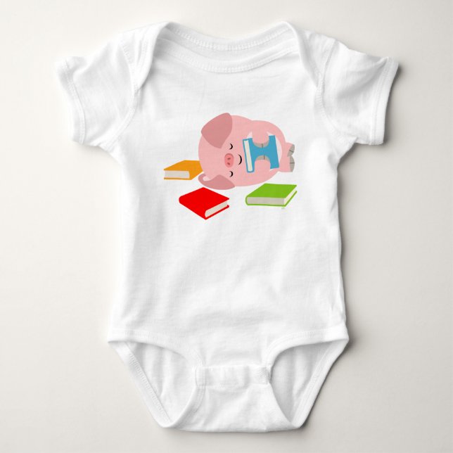 The Little Book Lover (Cartoon Pig) Baby Bodysuit (Front)
