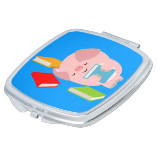 The Little Book Lover (Cartoon Pig) Compact Mirror
