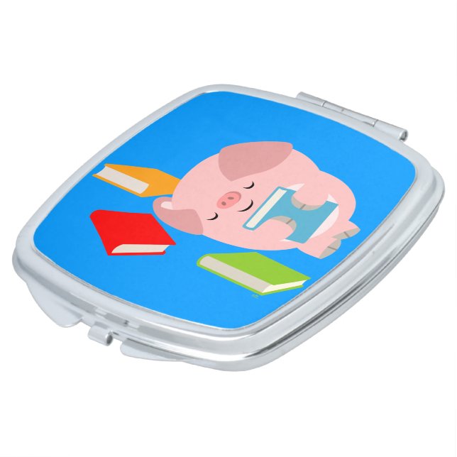 The Little Book Lover (Cartoon Pig) Compact Mirror (Turned)