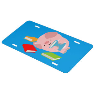 The Little Book Lover (Cartoon Pig) License Plate