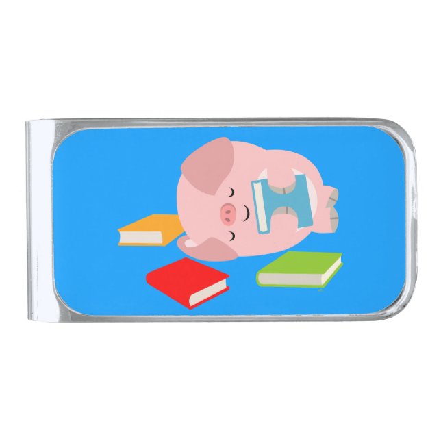 The Little Book Lover (Cartoon Pig) Money Clip (Front)