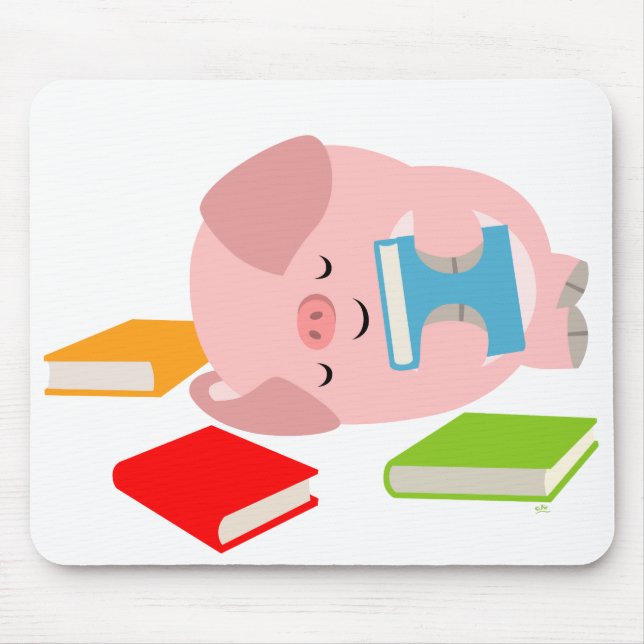 The Little Book Lover (Cute Cartoon Pig) Mousepad (Front)