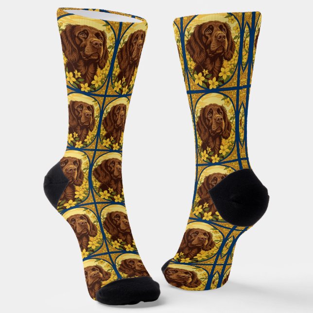 The Little Brown Dog and Jasmine Flowers Socks (Angled)