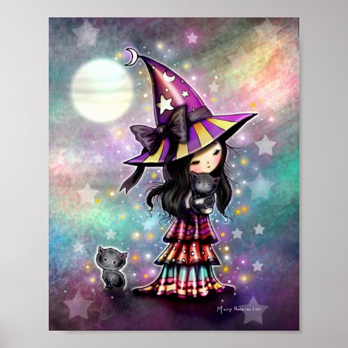 The Little Cat Lover Cute Witch with Two Cats Poster