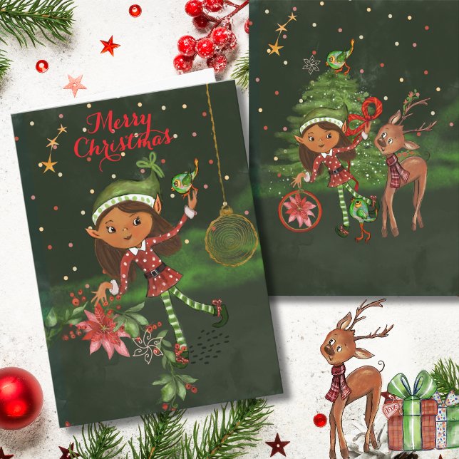 The little Elf sends you a wish I Kids Christmas  Holiday Card (The little Elf sends you a wish I Kids Christmas Holiday Card)
