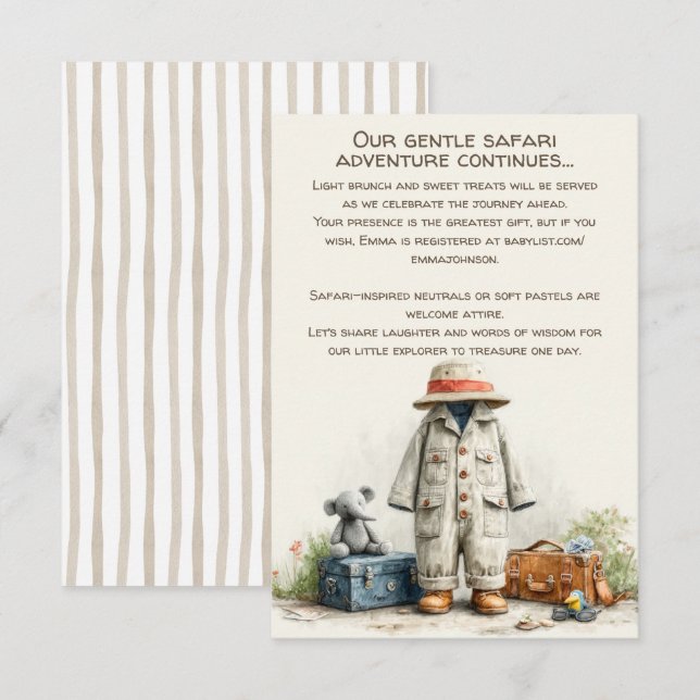 The Little Explorer | Safari Adventure Baby Shower Enclosure Card (Front/Back)