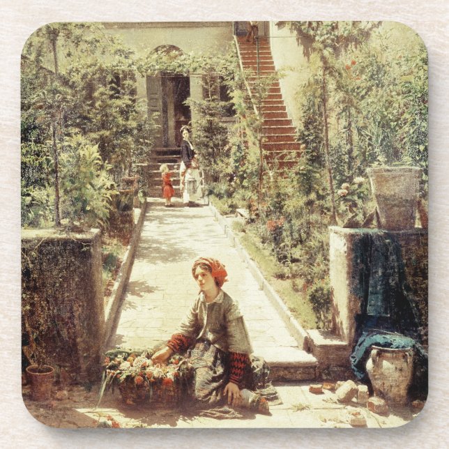 The Little Flower Girl (oil on canvas) Beverage Coaster (Front)