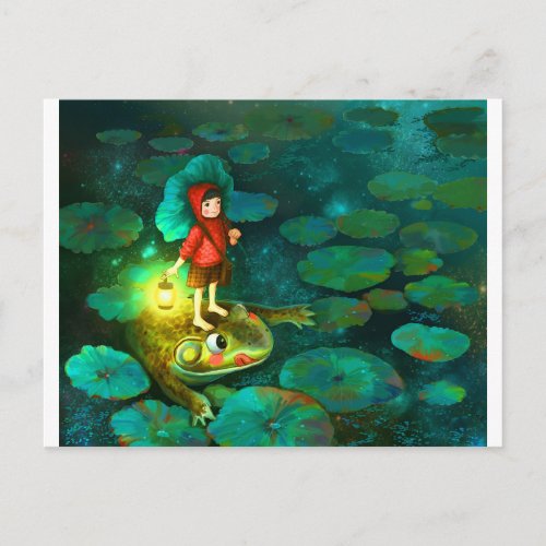 The little girl in the pond with frogjpg postcard
