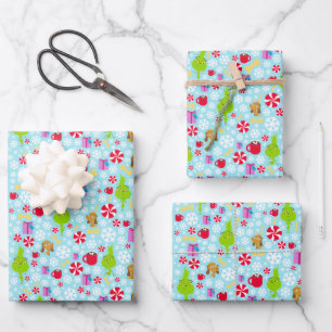 The Little Grinch Blue Snowflake Christmas Patte Wrapping Paper Sheets