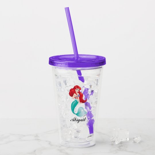 NEW Disney Store Ariel Water Bottle w// Straw 16oz The Little Mermaid Princess