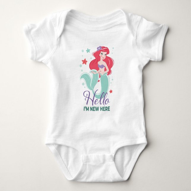 The Little Mermaid Ariel Hello I'm New Here Baby Bodysuit (Front)