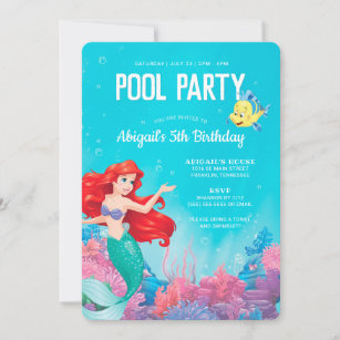 The Little Mermaid   Ariel Pool Party Birthday Invitation