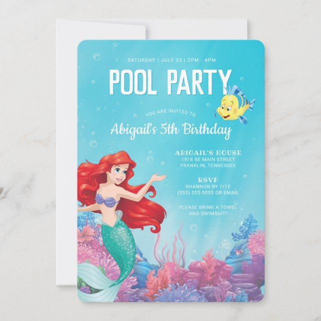 The Little Mermaid | Ariel Pool Party Birthday Invitation (Front)