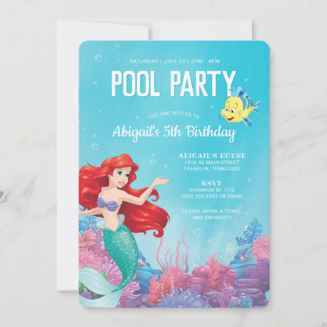 The Little Mermaid | Ariel Pool Party Birthday Invitation | Zazzle