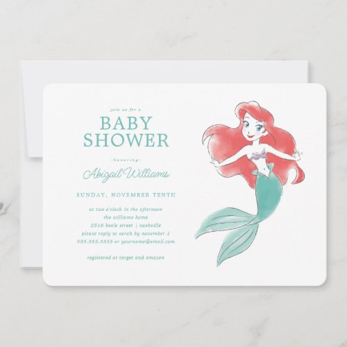 The Little Mermaid  Floral Girl Baby Shower Invitation