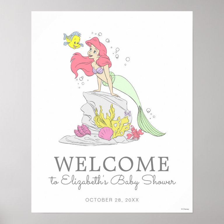 The Little Mermaid Girl Baby Shower Welcome Poster