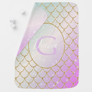 The Little Mermaid. Golden scales on a pink, turqu Baby Blanket