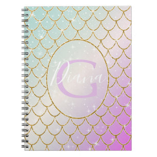 The Little Mermaid. Golden scales on a pink, turqu Notebook